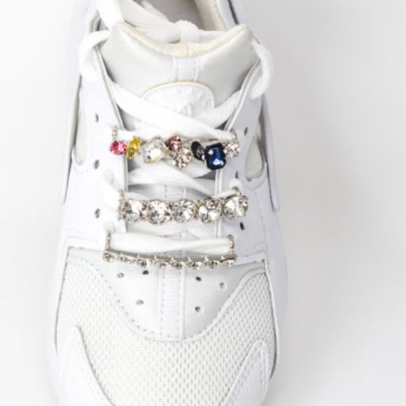 3PC Rhinestone Shoelace Silver Tone Sneaker Charm - Picture 6 of 10